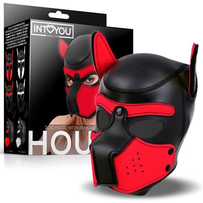 Hound Máscara de Perro Neopreno Hocico Extraíble Negro/Rojo Talla ÚnicaINTOYOU BDSM LINE