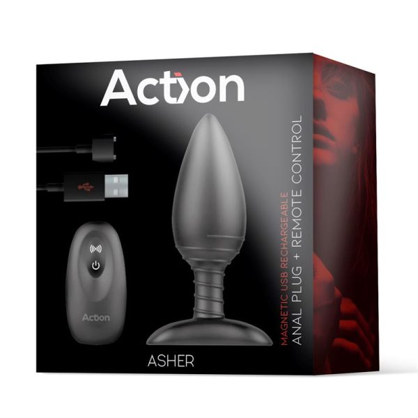 Asher Plug Anal con Control Remoto USB Magnético Negro - imagen 3