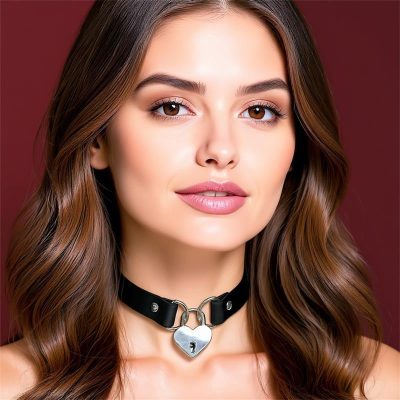 Collar con Candado de Corazón Cuero Vegano Talla Única