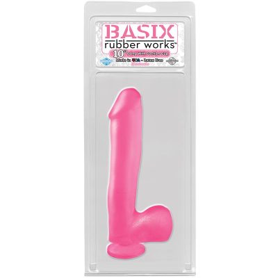 Basix Rubber Works 25,4 cm Verga y Testículos con Ventosa - Color Rosa