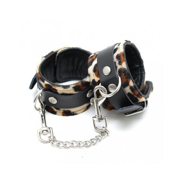Esposas de Cuero Estampado Leopardo  Ajustable - imagen 2