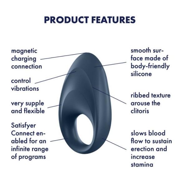 Mighty One Anillo Vibrador con APP Azul - imagen 8
