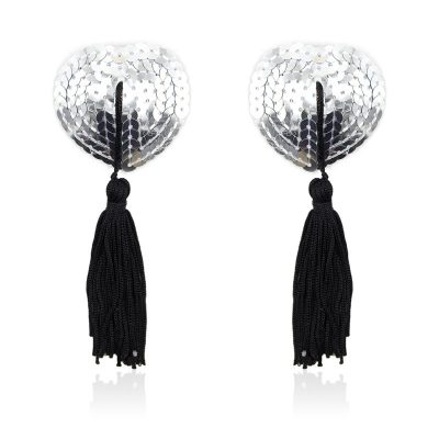 Pezoneras Autoadhesivas Forma de Corazón con Lentejuelas Negro/Plata