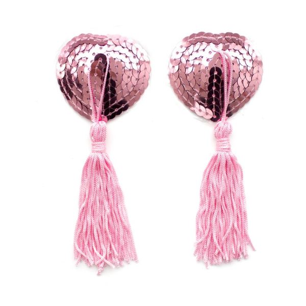 Pezoneras Autoadhesivas Forma de Corazón con Lentejuelas Rosa - imagen 3
