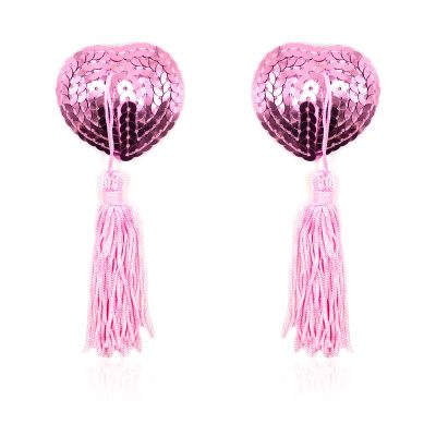 Pezoneras Autoadhesivas Forma de Corazón con Lentejuelas Rosa