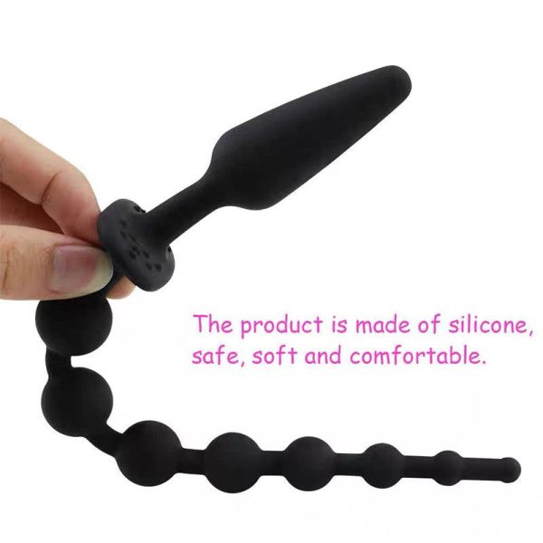 Plug Anal con Cadena Anal Silicona Negro - imagen 7