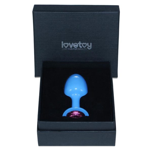Plug Anal de Metal Azul Rosebud con Joya Rosa - imagen 2