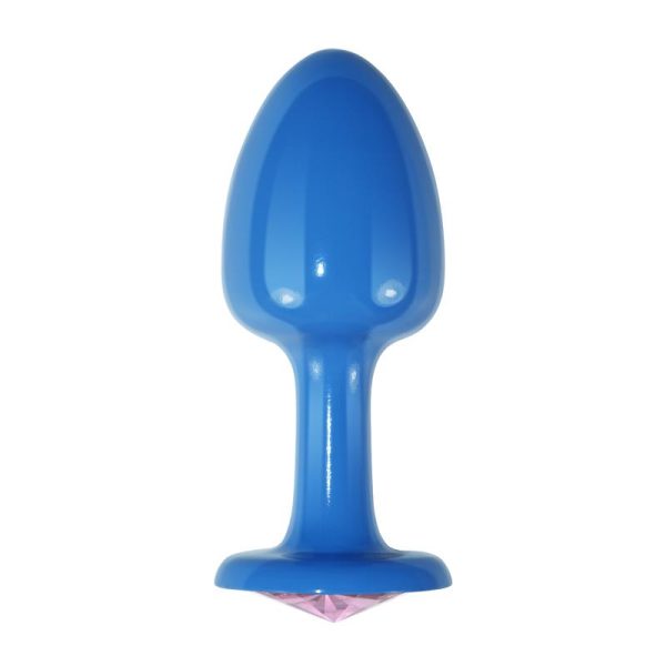 Plug Anal de Metal Azul Rosebud con Joya Rosa - imagen 3