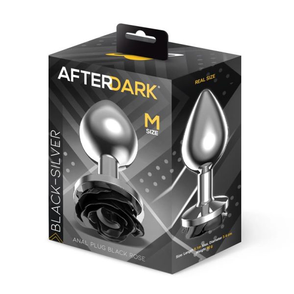 Plug Anal de Metal con Rosa Negra en la Base Talla M - imagen 4
