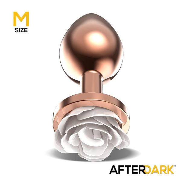 Plug Anal de Metal Oro Rosa con Rosa Blanca en la Base Talla M - imagen 4