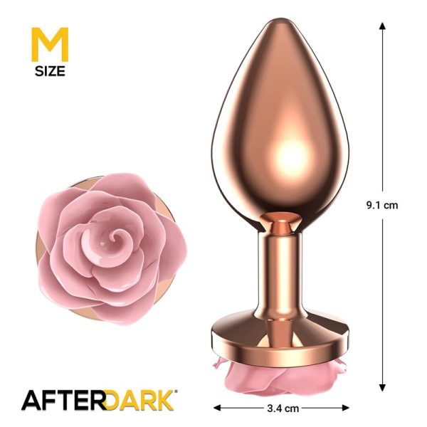 Plug Anal de Metal Oro Rosa con Rosa Rosa en la Base Talla M - imagen 4