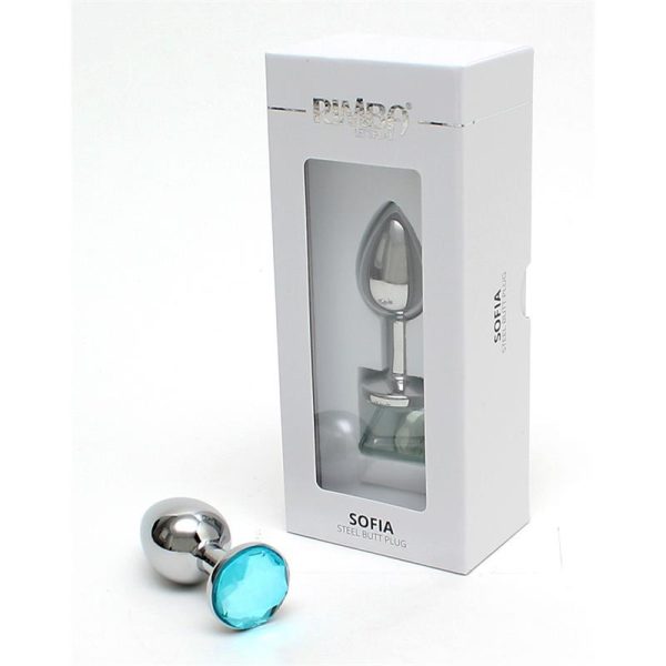 Plug Anal de Metal Sofia con Joya Azul - imagen 3