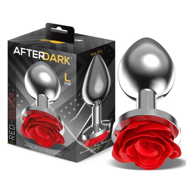 Plug Anal de Metal con Rosa Roja en la Base Talla L