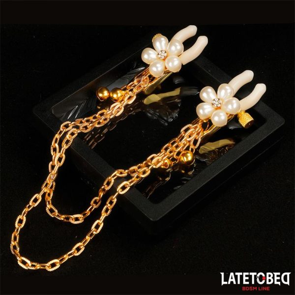 Pinzas para Pezones con Cadena y Flor de Perlas - imagen 3