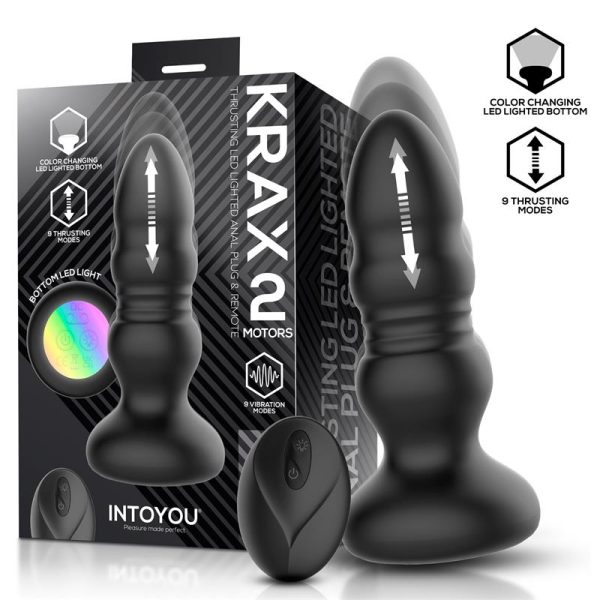 Krax Plug Anal con Vibración, Thrusting y Luz Led con Control Remoto